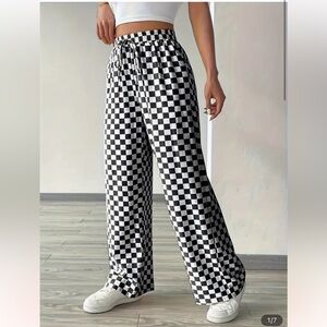 Black and White Checkered Wide Leg Pants